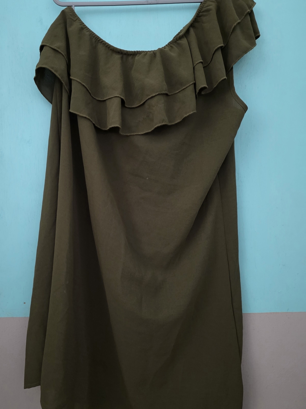 Olive Green Ruffle Off-Shoulder Women's Mini Dress